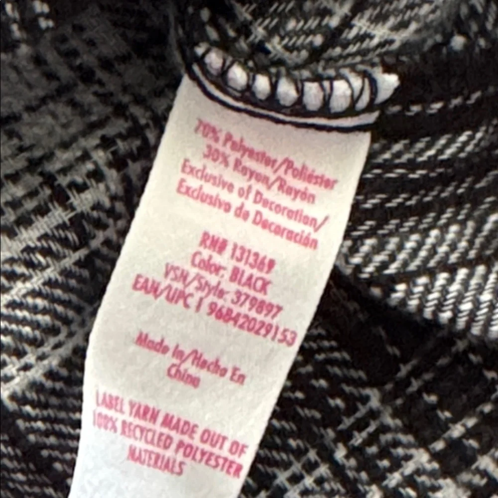 JUSTICE Black & White Plaid Button Down Shirt- size 10